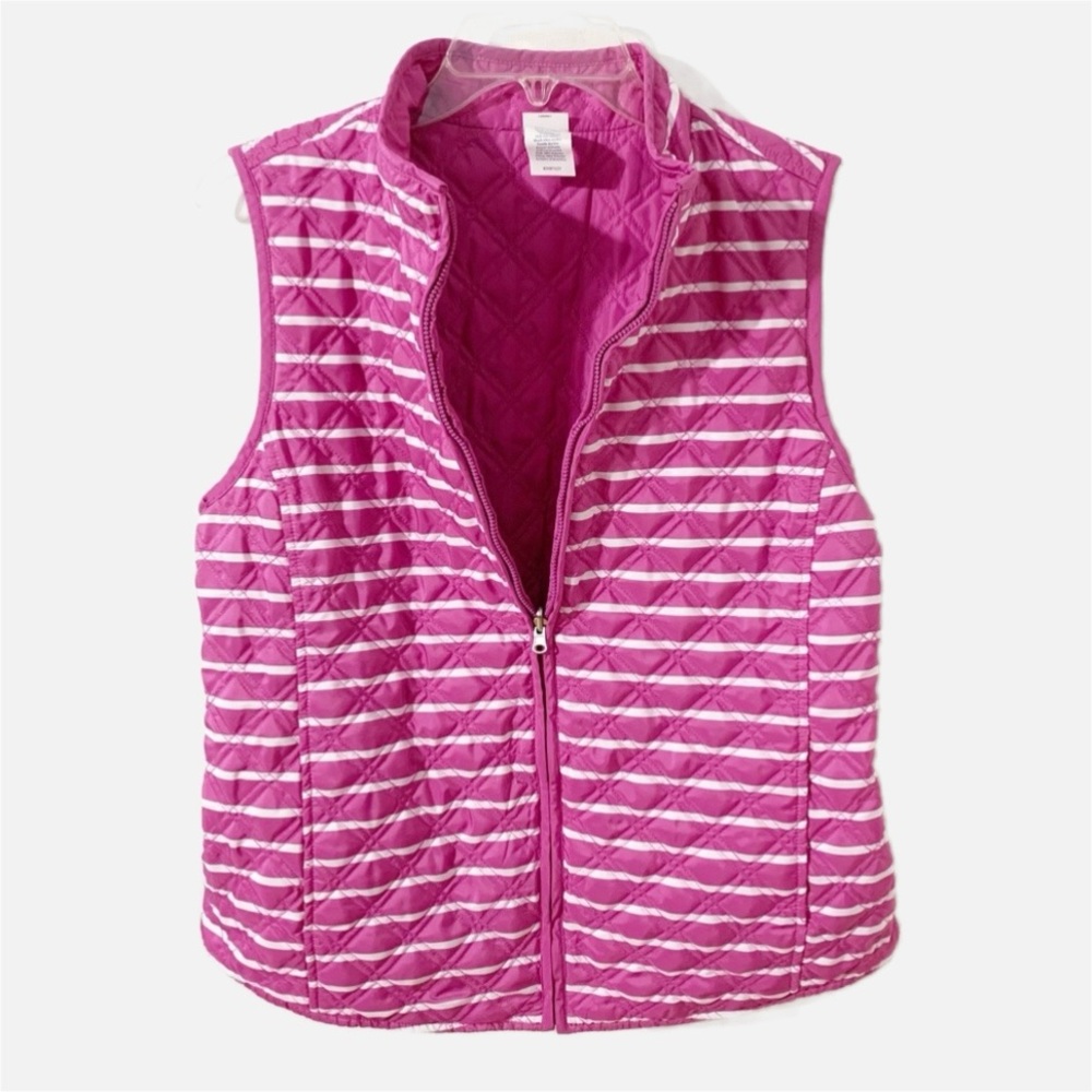 Croft and Barrow Front Zip Reversible Striped and Solid Quilted Insulated Vest